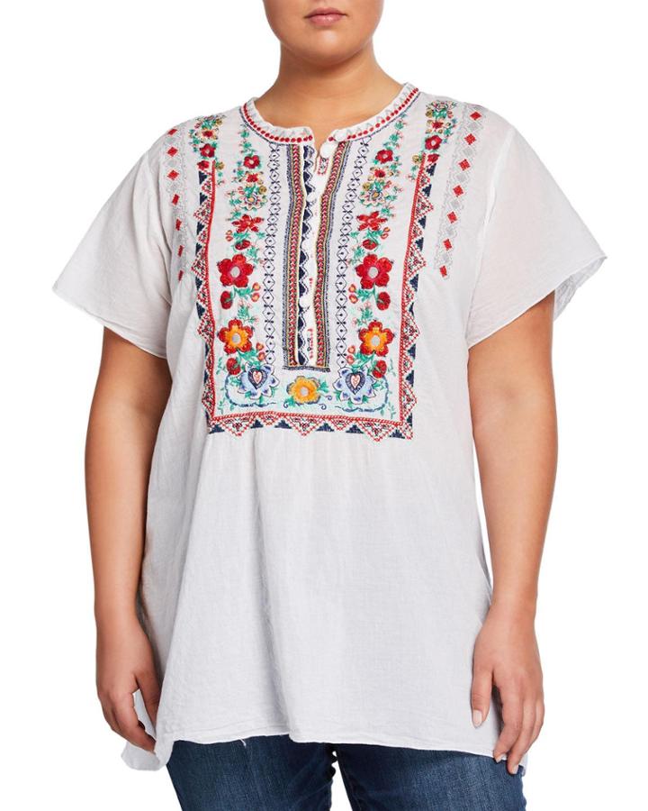 Plus Size Liesse Embroidered Short-sleeve Tunic