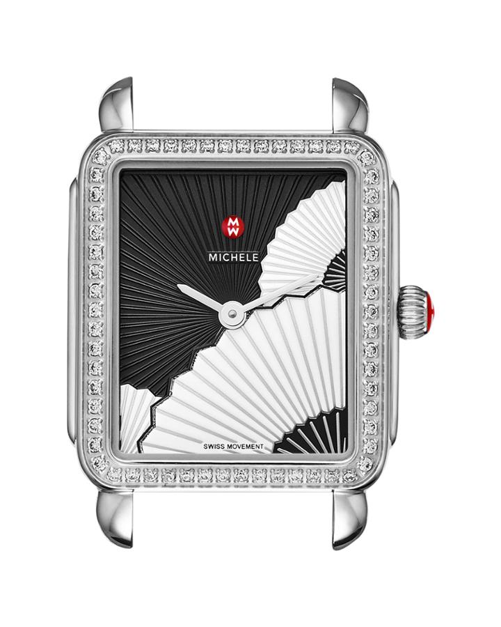 Deco Ii Midsize Diamond Fan Watch Head, Black/white