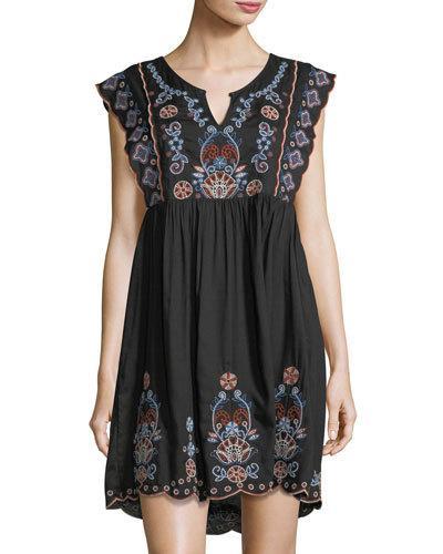 Cap-sleeve Embroidered Dress