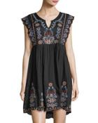 Cap-sleeve Embroidered Dress