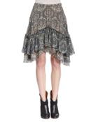 Layered Silk Paisley Skirt, Blue/green/white
