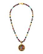 Long Beaded Fire Agate Necklace W/ Floral Pendant