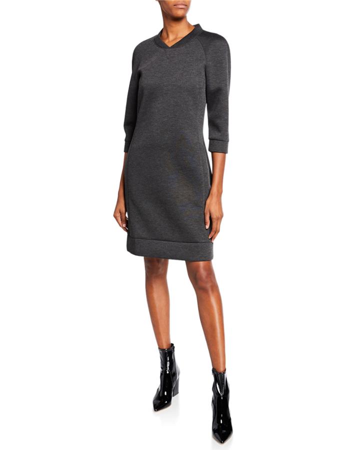 3/4-sleeve Pullover Sweater Dress W/ Pockets