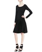 Donna Karan Petite Long-sleeve Fit-and-flare Dress With Dropped Waist, Black, Women's