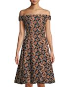 Embroidered Off-the-shoulder Fit-&-flare Dress