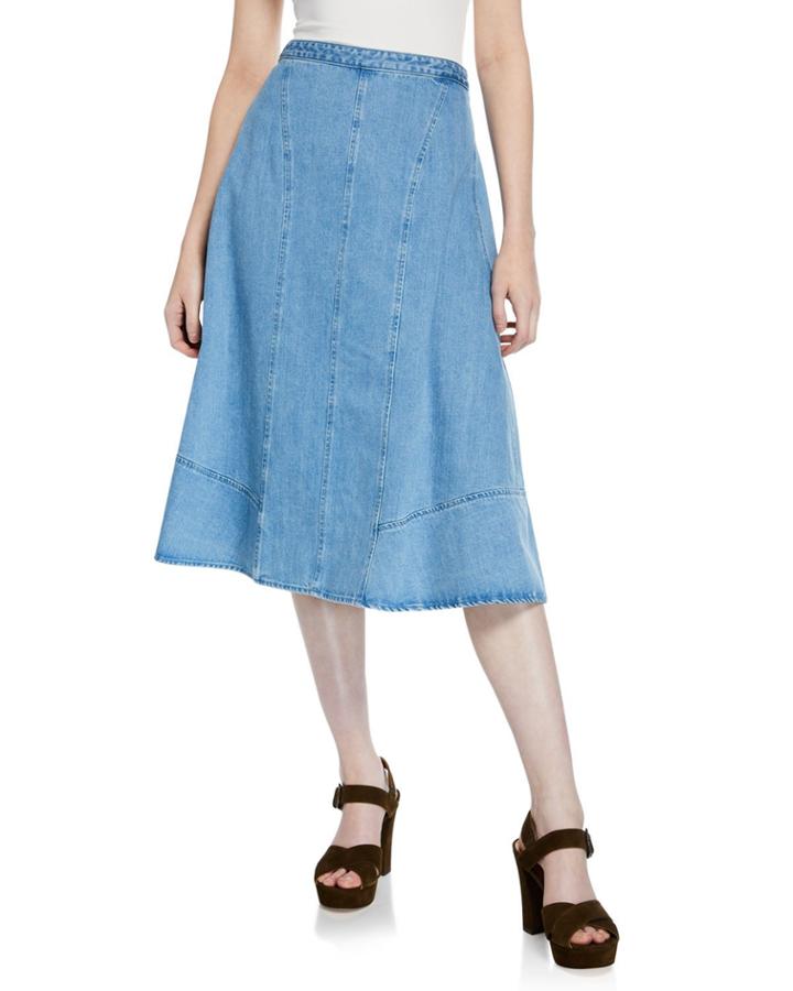 Seamed Denim Flare Skirt,
