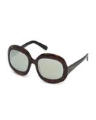 Two-tone Oversized Square Plastic Sunglasses, Havana/smoke