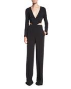 Morgan Long-sleeve Cutout Jumpsuit, Black