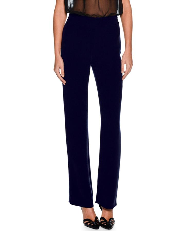 Straight-leg Silk Pants, Dark Navy