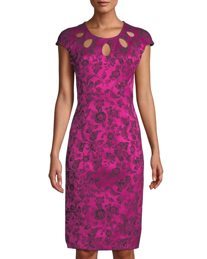 Party-jacquard Cutout-neckline Sheath Cocktail Dress