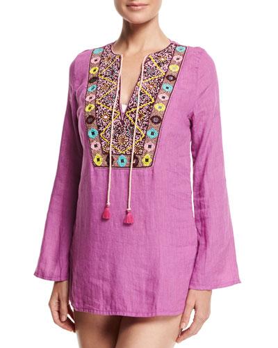 Plumage Embroidered Tunic Coverup