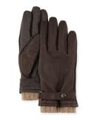 Belted Leather Tech Gloves, Brown