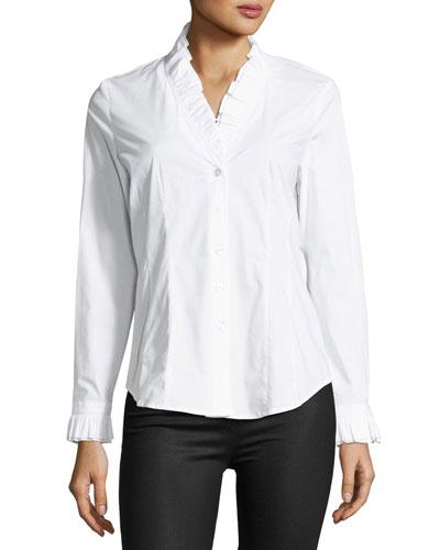 Ruffled-collar Long-sleeve Blouse
