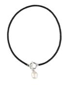 Storm Braided Leather & Baroque Pearl Pendant Necklace, Black/white