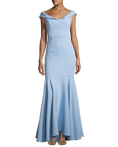 Layla Stretch Crepe Mermaid Gown, Blue