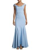 Layla Stretch Crepe Mermaid Gown, Blue