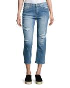 Level Distressed Cropped Jeans, Blue