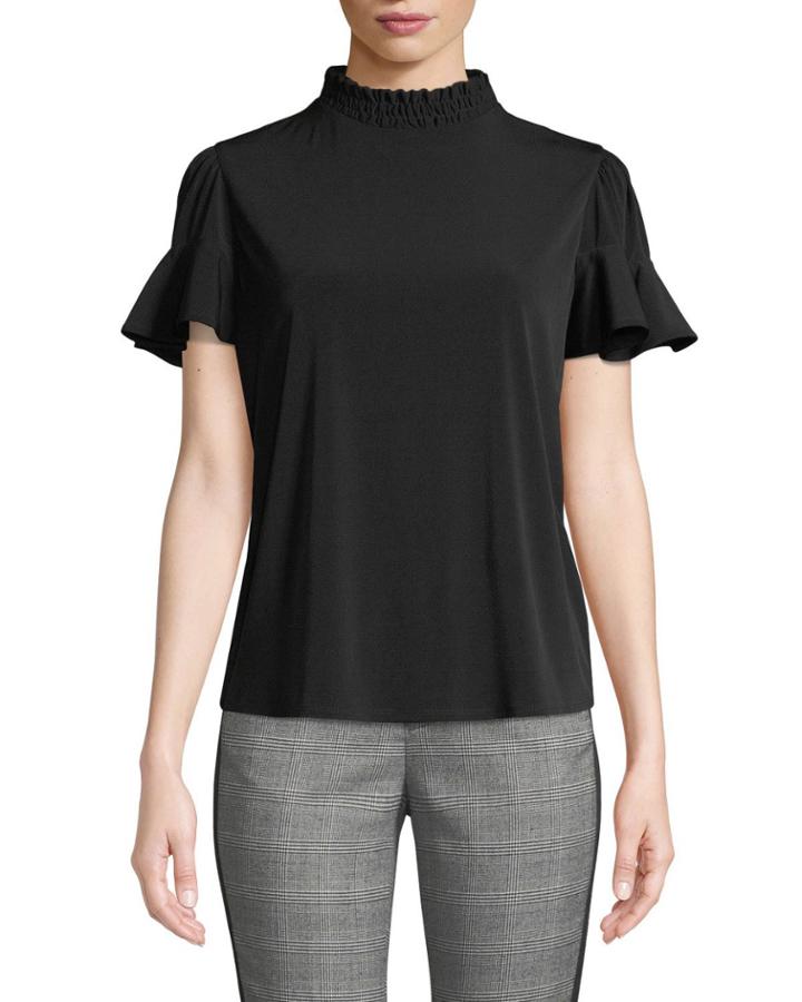 Smocked-neck Jersey Tee