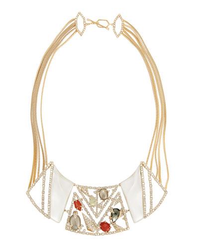 Crystal Encrusted Mosaic Lace Bib Necklace