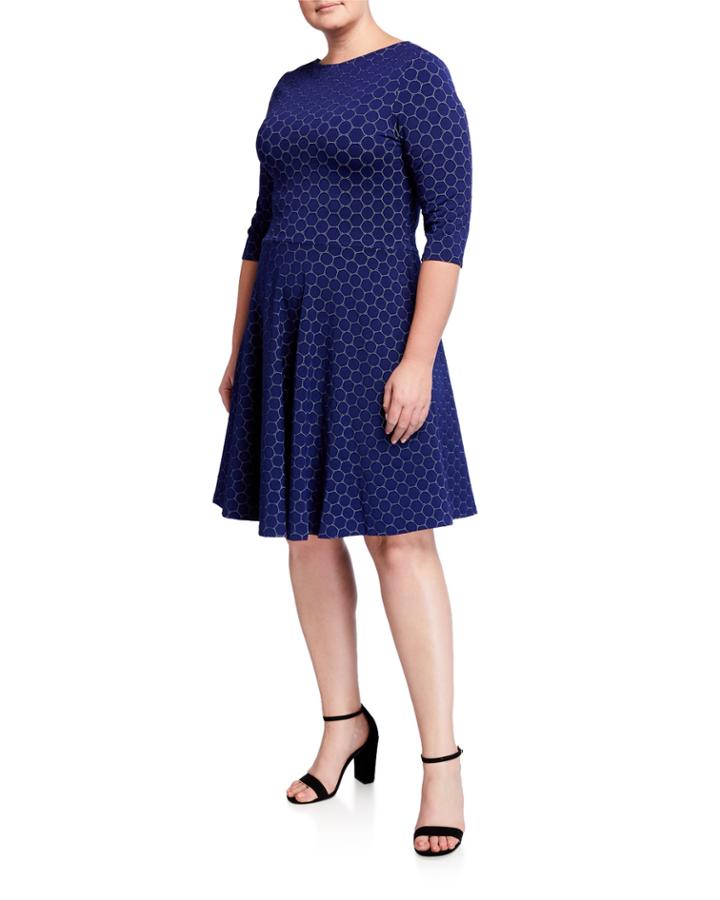 Plus Size 3/4-sleeve Luxe Jacquard Circle Dress