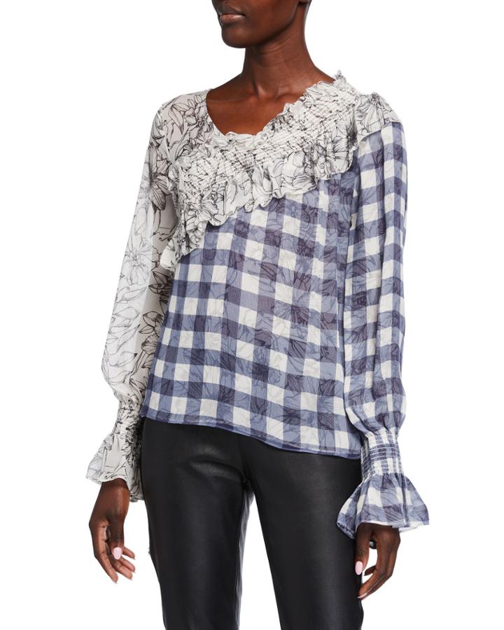 Silk Mixed Print Blouse