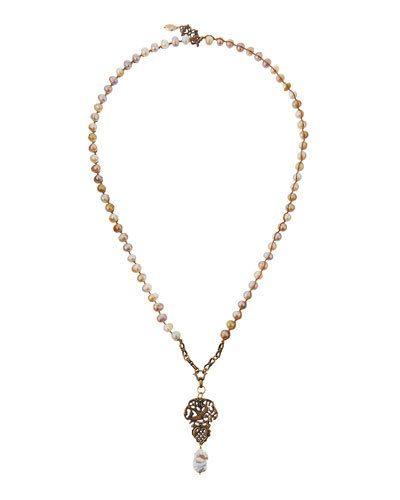 Long Cultured Pearl Charm Pendant Necklace