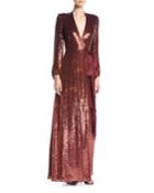 Aries V-neck Long-sleeve Wrap Sequin Evening Gown