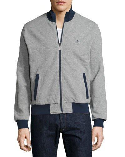 Zip-up Cotton Long-sleeve Bomber, Gray