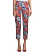 Talaranto Straight-leg Front-zip Floral-jacquard Ankle Pants