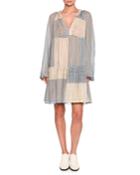 Erika Striped Long-sleeve Easy Dress, White/blue