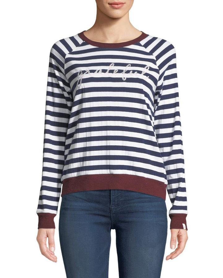 Goldie Striped Embroidered Long-sleeve Tee