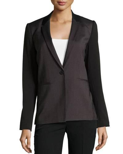 Woven Single-button Jacket, Black