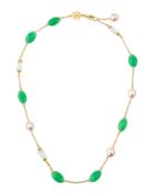 18k Jade, Quartz & Pearl Station Necklace