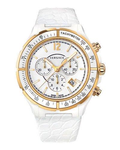 43mm Men's Dv One Ceramic Chronograph Watch, White/golden