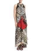 Sleeveless Bandana-print Embellished Dress, Pine