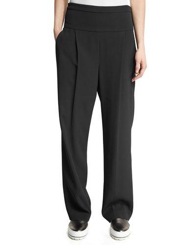 Pleated High-waist Wide-leg Pants, Onyx