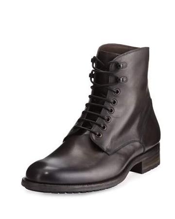 Leather Lace-up Stacked Boot, Gray