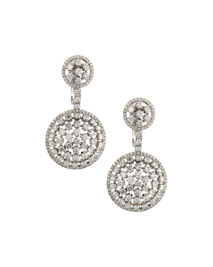 18k White Gold Round Diamond Double-drop Earrings
