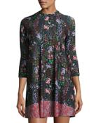 3/4-sleeve Floral-print Babydoll Dress, Print