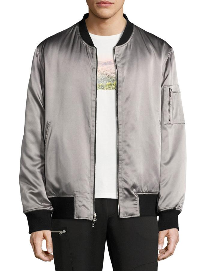 Os-1 Reversible Satin Bomber Jacket, Black/gray