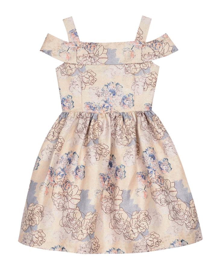 Metallic Jacquard Off-the-shoulder Dress,