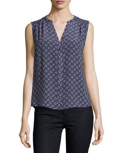 Finnegan Sleeveless Silk Top, Dark Navy/tulip