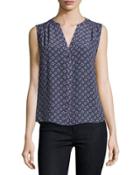 Finnegan Sleeveless Silk Top, Dark Navy/tulip