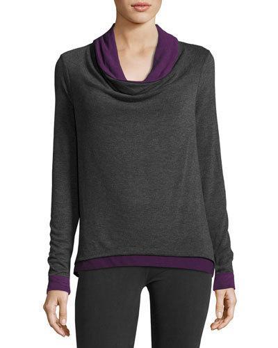 Contrast-trim Cowl Pullover