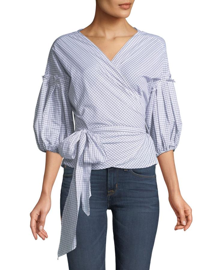 3/4-bubble-sleeve Wrap Top