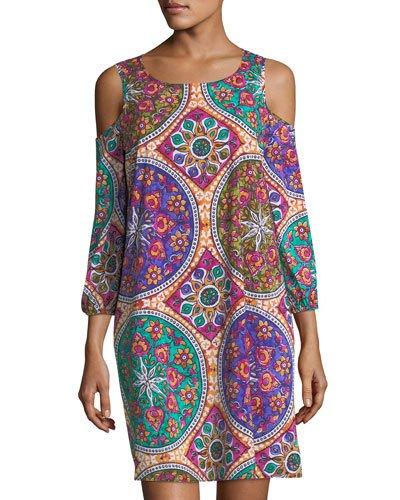 Mandala-print Cold-shoulder Dress