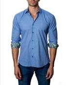 Gingham Sport Shirt W/ Contrast Cuffs, Blue/white