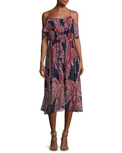 Paisley-print Chiffon Popover Dress,