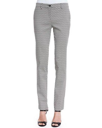 Diamond-floral Print Straight-leg Pants
