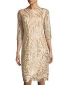 3/4-sleeve Embroidered